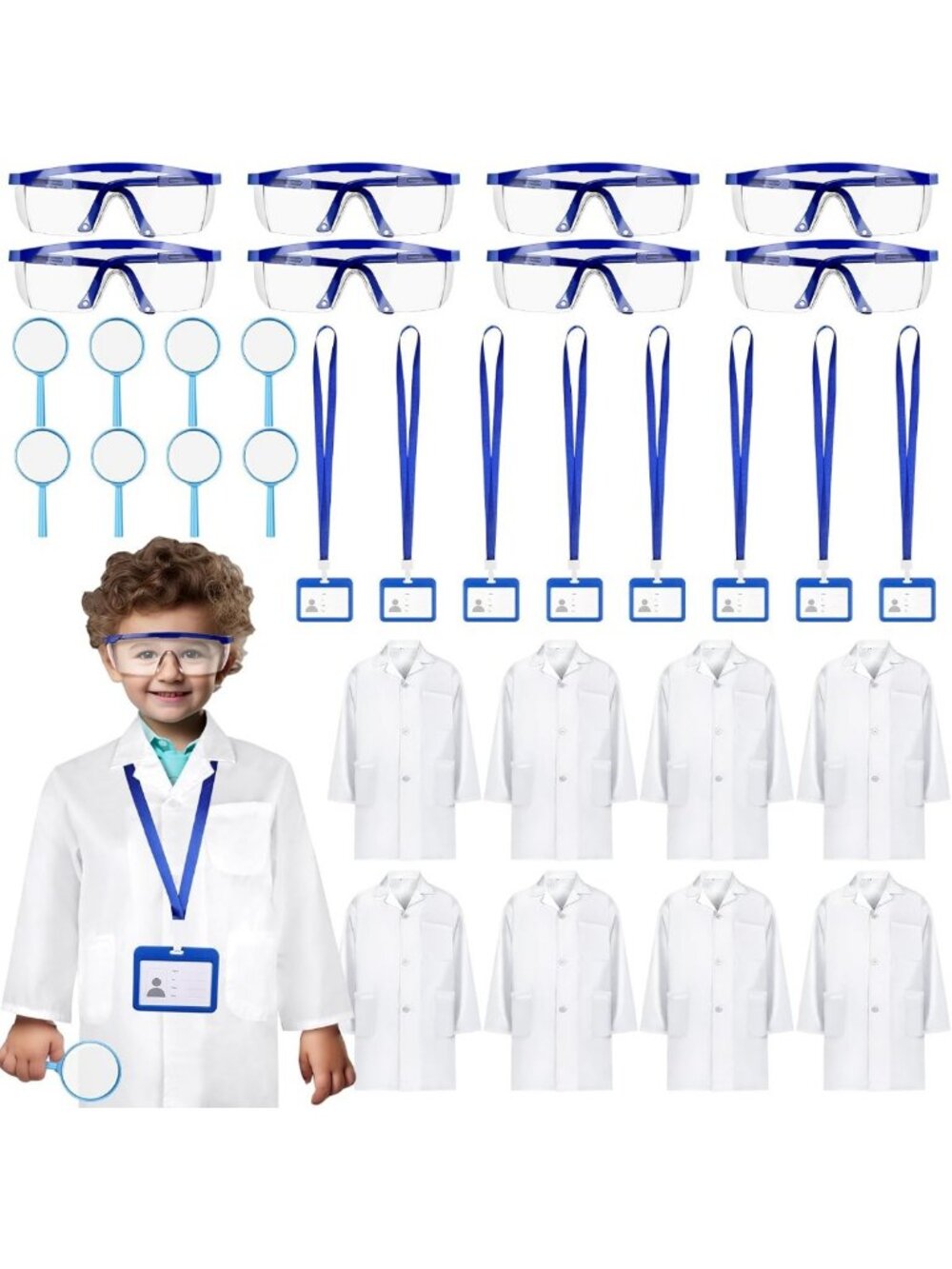 32 Pcs Kids Lab Coat Set with Goggles & Magnifying Glass - Science Dress Up